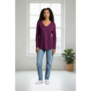 George Women's Long Sleeve V-Neck Top‎ Purple Casual Everyday Comfort
